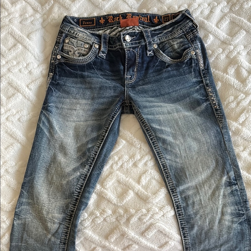 Rock Revival Dark Blue Denim with Faded Accents